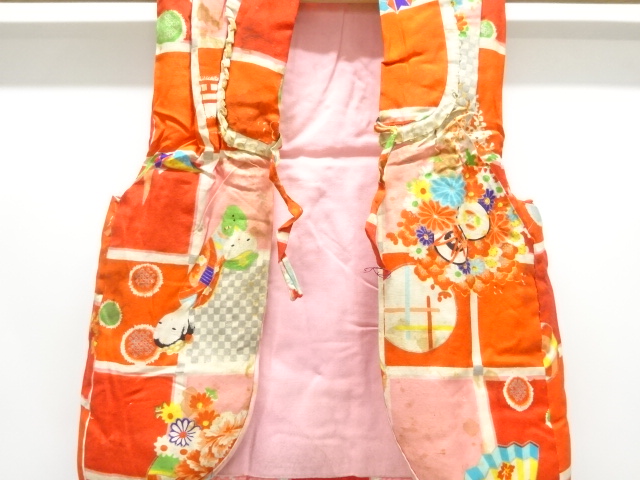 JAPANESE KIMONO / ANTIQUE HIFU COAT FOR GIRLS / SILK / FLORAL PLANTS